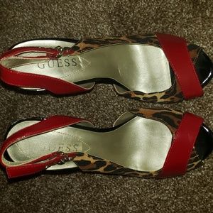 Red and leopard open toe heels